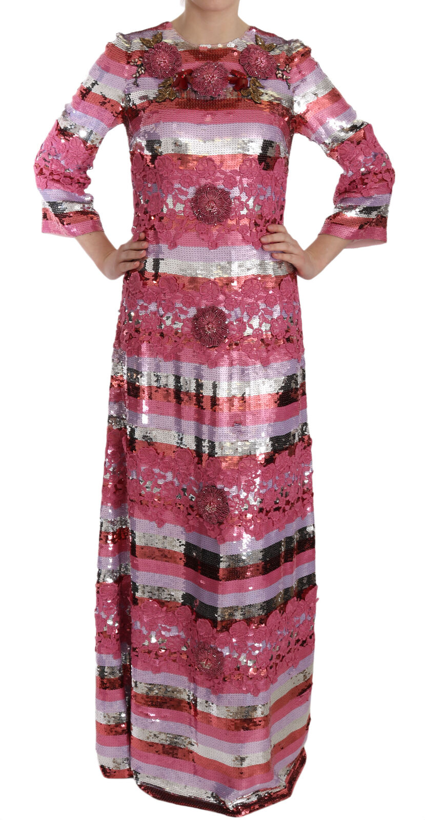 Dolce & Gabbana Opulent Pink Sequined Floor-Length Dress - The Home of Luxury