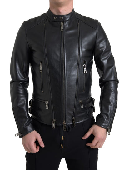 Dolce & Gabbana Sleek Black Leather Biker Jacket