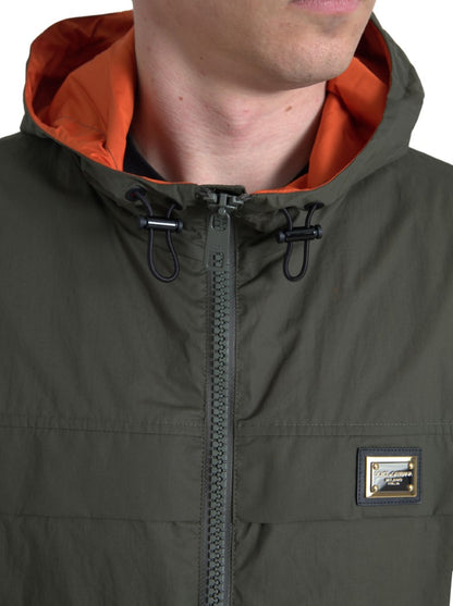 Dolce & Gabbana Elegant Hooded Full Zip Jacket in Green and Orange