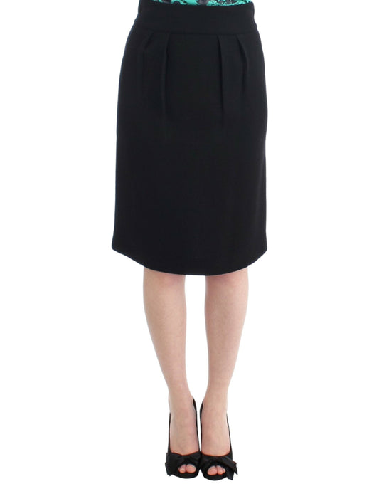 Cavalli Elegant Black Wool Pencil Skirt - The Home of Luxury