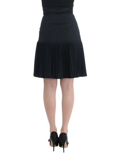 Cavalli Elegant Black Pleated Lace A-Line Skirt - The Home of Luxury