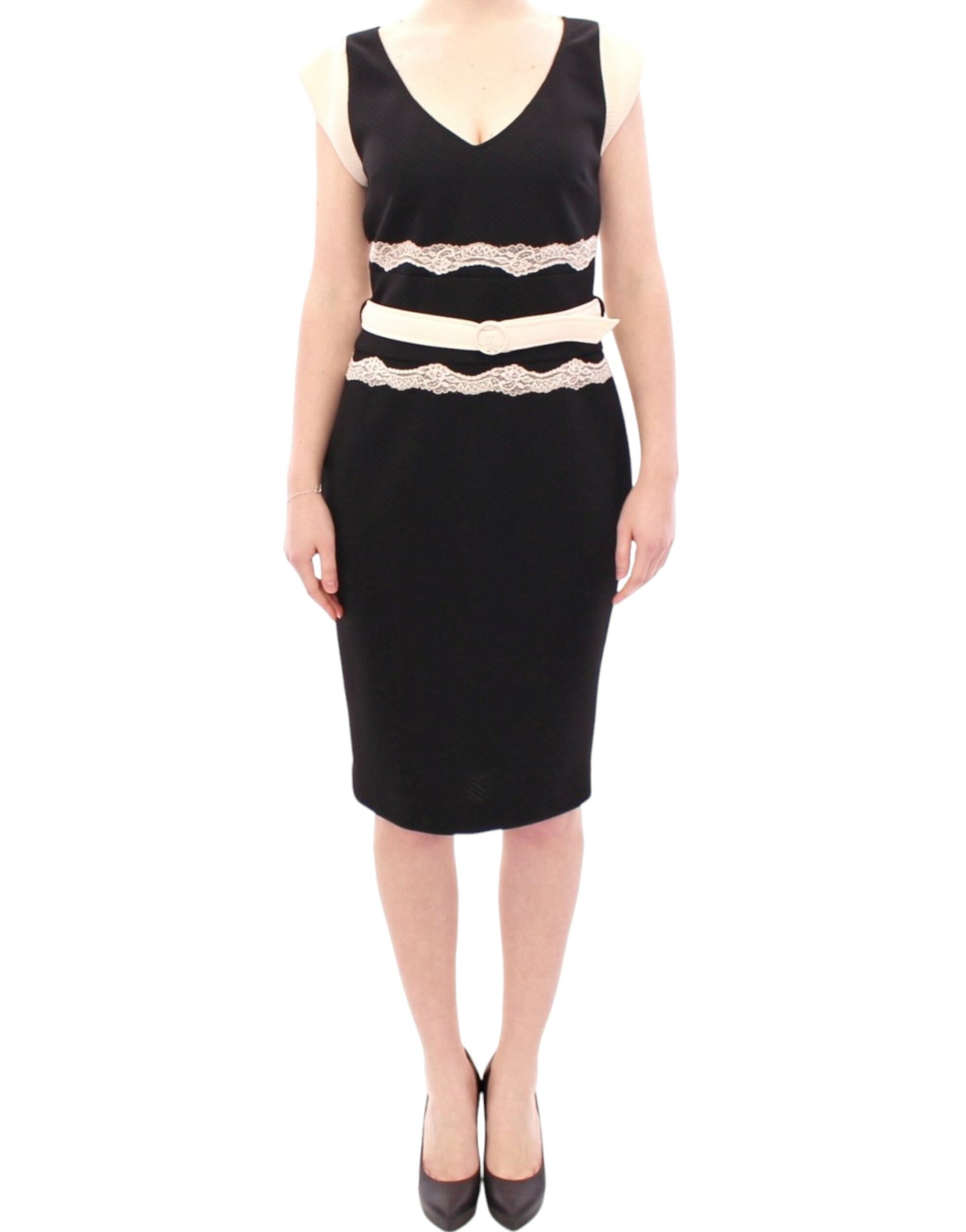 Cavalli Elegant Sheath Lace Dress in Black and Beige - The Home of Luxury