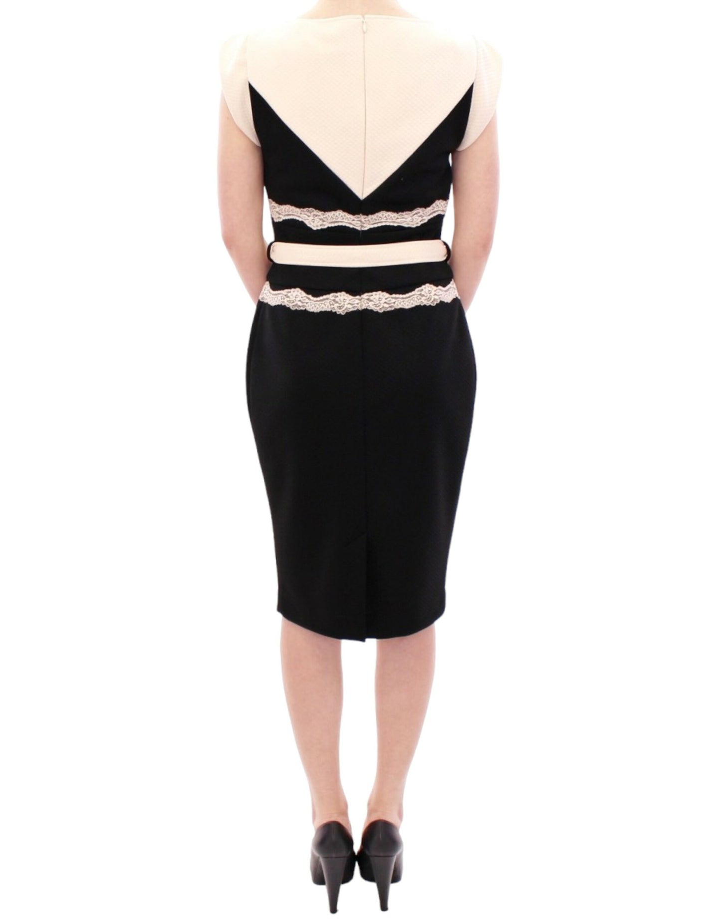 Cavalli Elegant Sheath Lace Dress in Black and Beige - The Home of Luxury