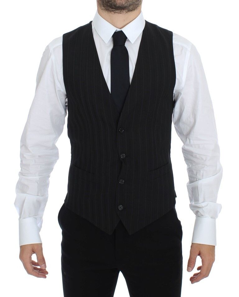 Dolce & Gabbana Elegant Striped Wool Dress Vest - The Home of Luxury