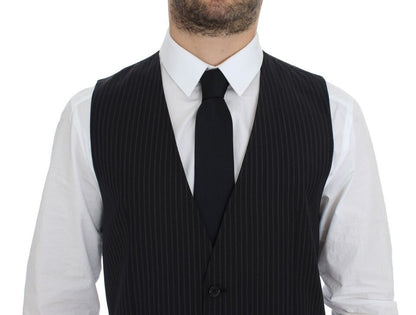 Dolce & Gabbana Elegant Gray Striped Dress Vest - The Home of Luxury