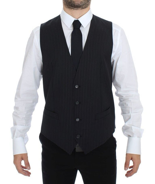 Dolce & Gabbana Elegant Gray Striped Dress Vest - The Home of Luxury