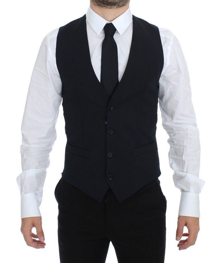 Dolce & Gabbana Elegant Blue Wool Dress Vest - The Home of Luxury