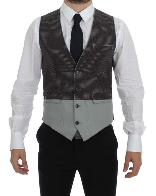 Dolce & Gabbana Elegant Gray Cotton Dress Vest - The Home of Luxury