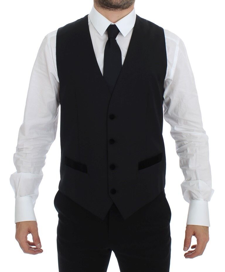 Dolce & Gabbana Elegant Black Wool Formal Dress Vest - The Home of Luxury