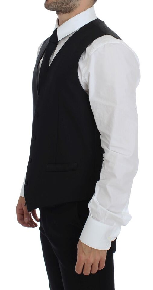 Dolce & Gabbana Elegant Black Wool Silk Dress Vest - The Home of Luxury