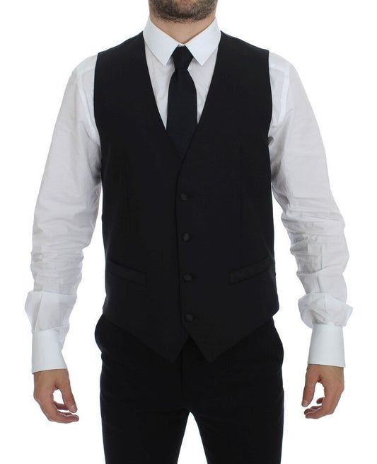 Dolce & Gabbana Elegant Black Wool Silk Dress Vest - The Home of Luxury