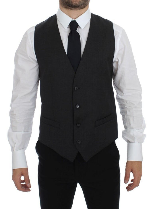 Dolce & Gabbana Elegant Gray Wool Formal Dress Vest - The Home of Luxury