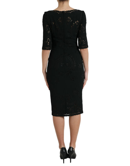 Dolce & Gabbana Black Floral Lace Bodycon Midi Dress