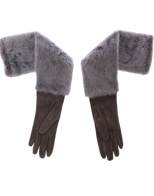 Dolce & Gabbana Elegant Gray Mink Fur Leather Elbow Gloves - The Home of Luxury