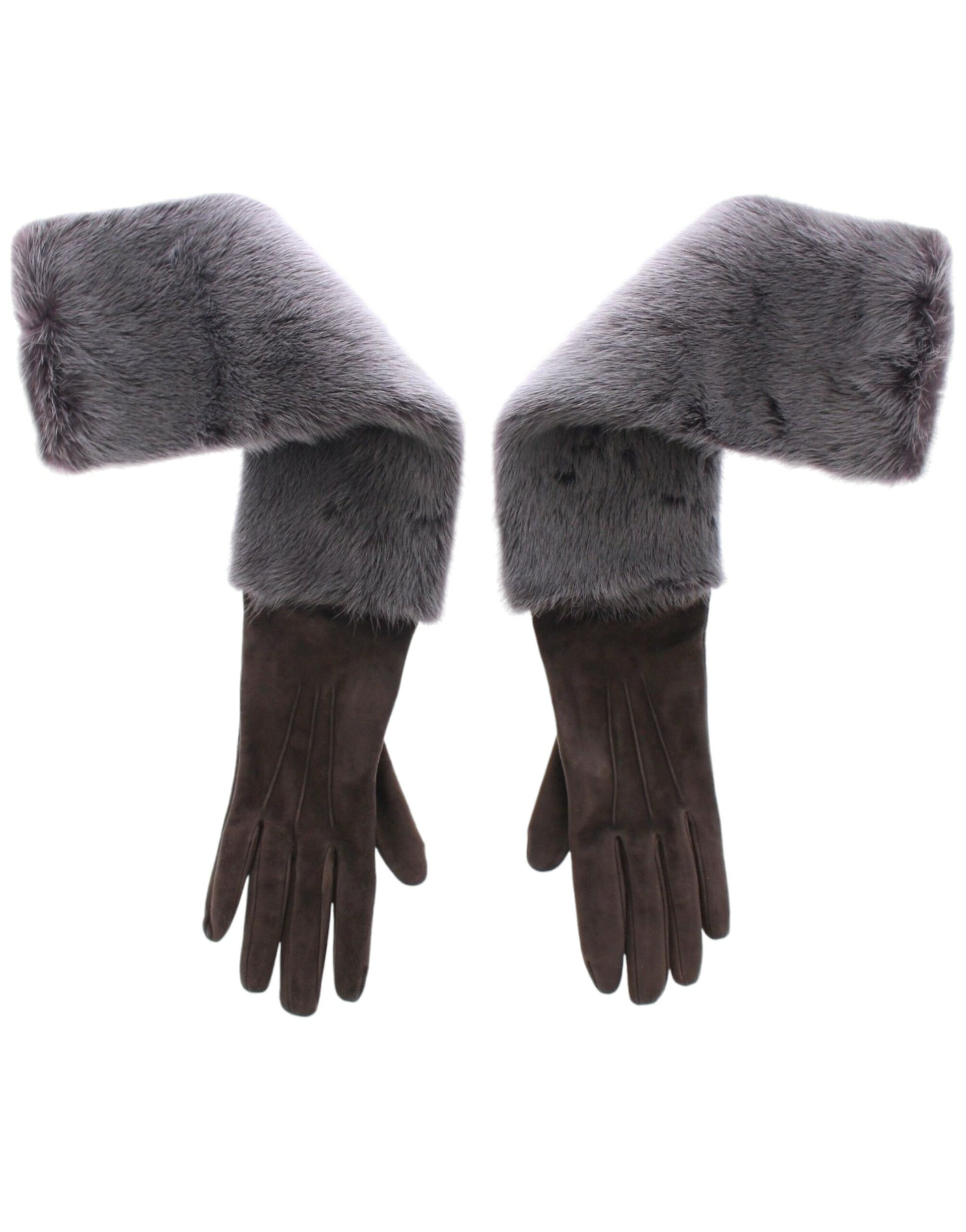 Dolce & Gabbana Elegant Gray Mink Fur Leather Elbow Gloves - The Home of Luxury