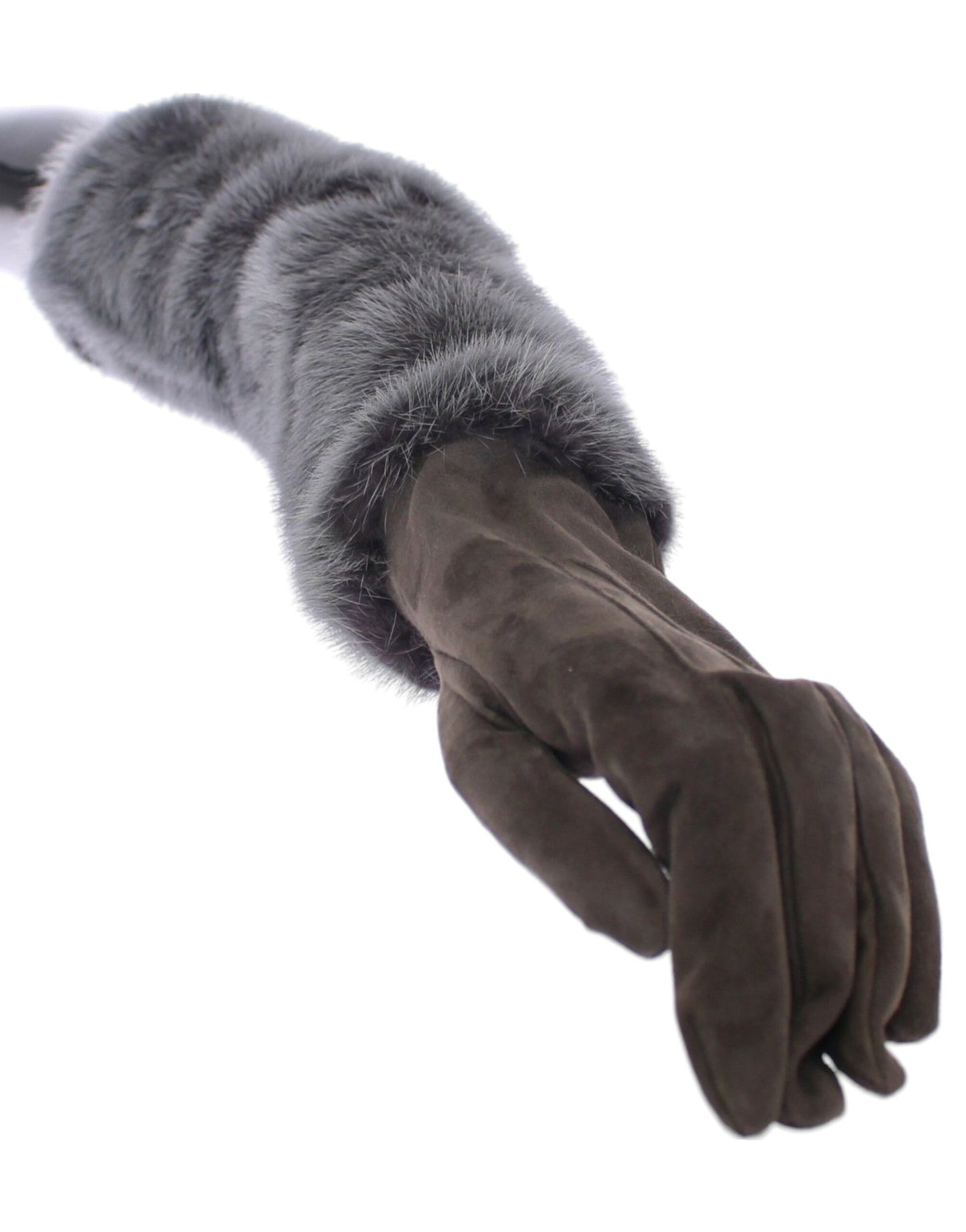 Dolce & Gabbana Elegant Gray Mink Fur Leather Elbow Gloves - The Home of Luxury