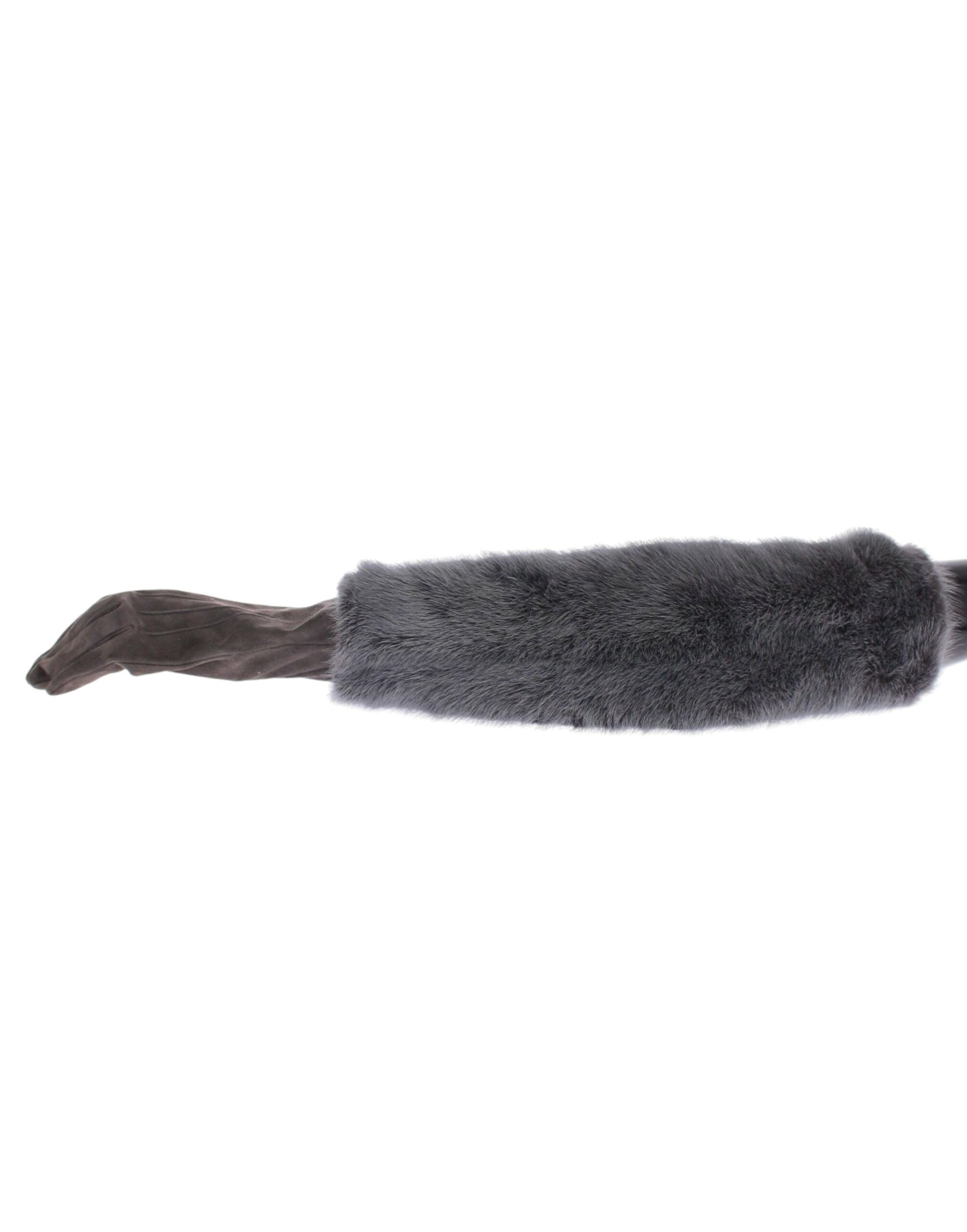 Dolce & Gabbana Elegant Gray Mink Fur Leather Elbow Gloves - The Home of Luxury