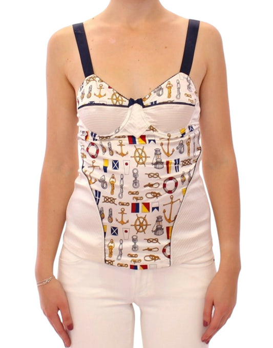 Dolce & Gabbana White Sailor Motif Stretch Tank Top - The Home of Luxury