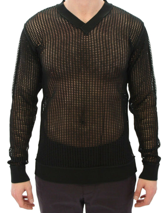 Dolce & Gabbana Elegant V-Neck Dark Green Knitted Sweater - The Home of Luxury