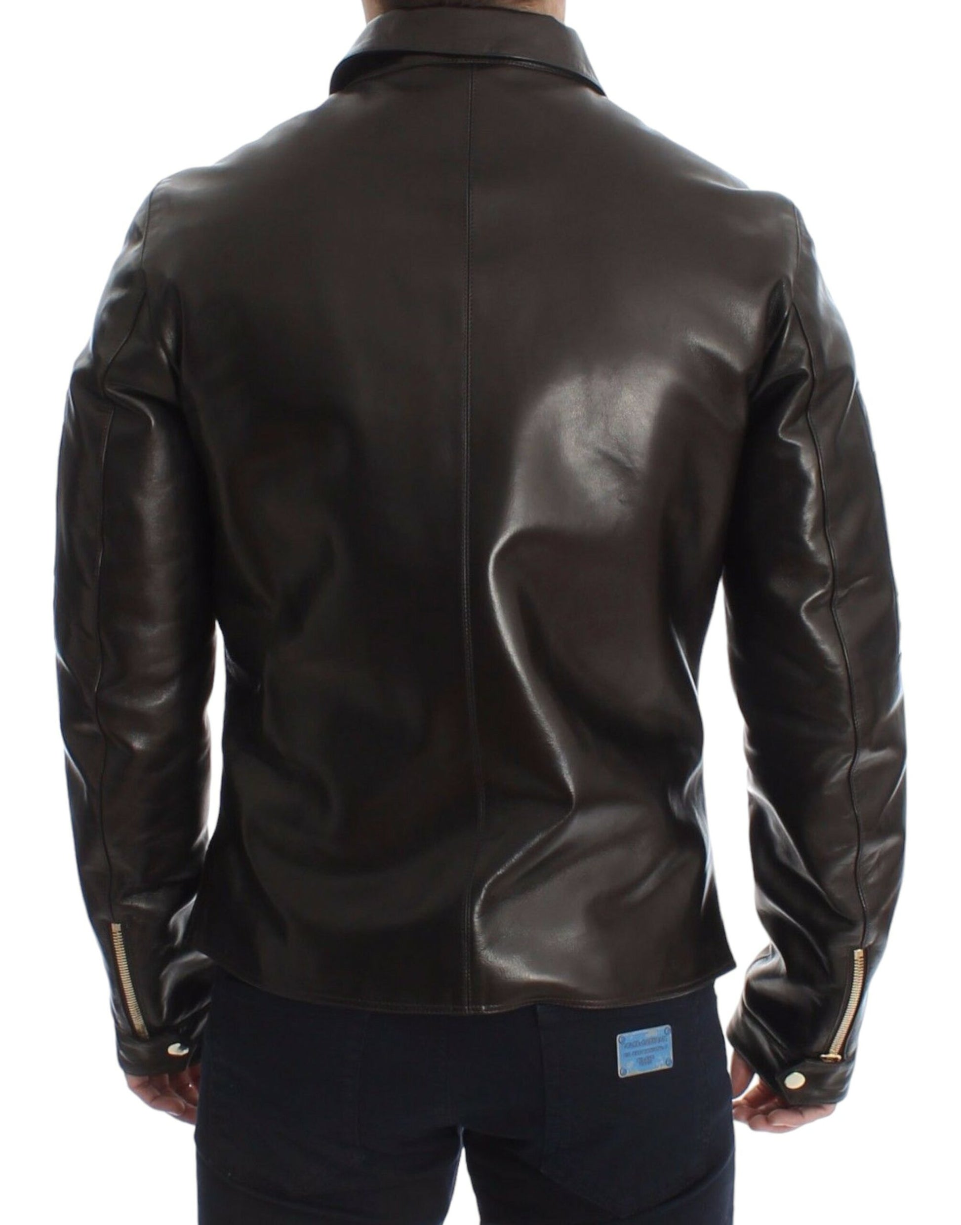 Dolce & Gabbana Elegant Brown Gold-Detailed Leather Jacket - The Home of Luxury