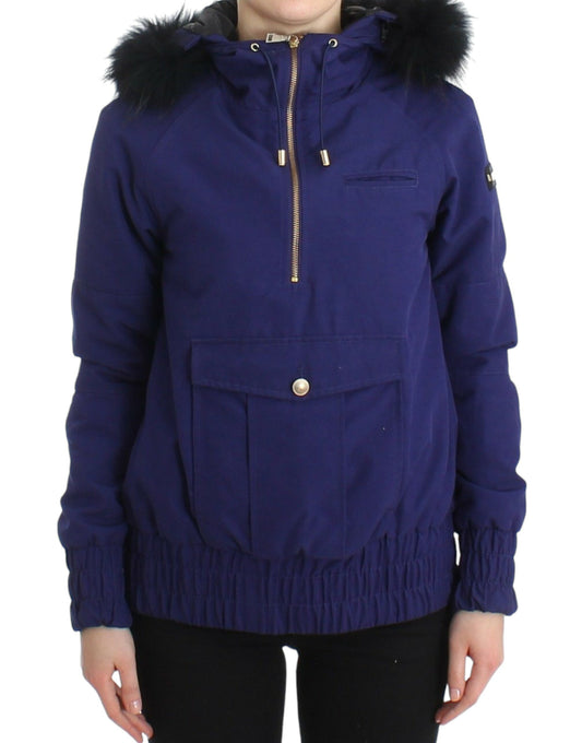 GF Ferre Chic Blue K-Way Jacket with Faux Fur Accent - The Home of Luxury