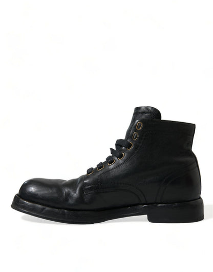 Dolce & Gabbana Elegant Black Horse Leather Ankle Boots