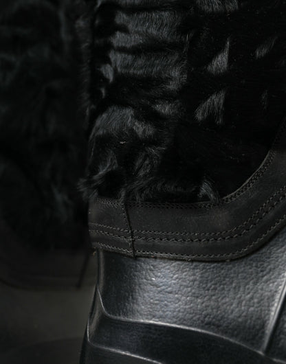 Dolce & Gabbana Sleek Black Shearling Mid Calf Boots