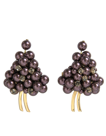 Dolce & Gabbana Clip-on dangling earrings Floral purple pearl grapes