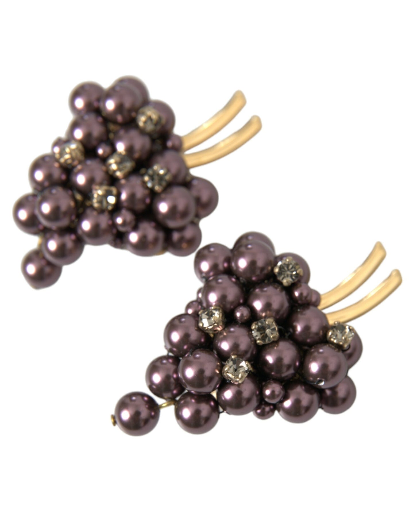 Dolce & Gabbana Clip-on dangling earrings Floral purple pearl grapes