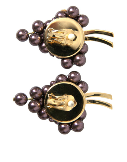 Dolce & Gabbana Clip-on dangling earrings Floral purple pearl grapes