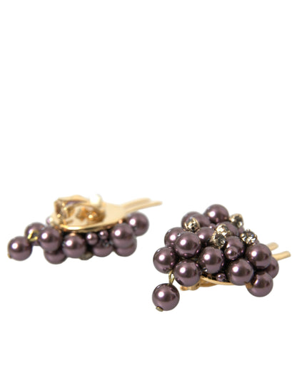 Dolce & Gabbana Clip-on dangling earrings Floral purple pearl grapes