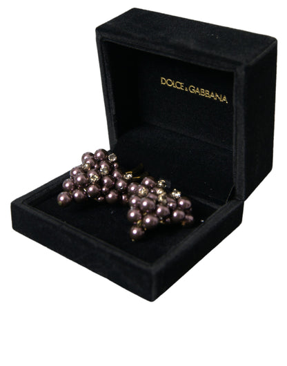 Dolce & Gabbana Clip-on dangling earrings Floral purple pearl grapes