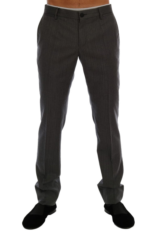 Dolce & Gabbana Elegant Gray Striped Wool Formal Trousers - The Home of Luxury