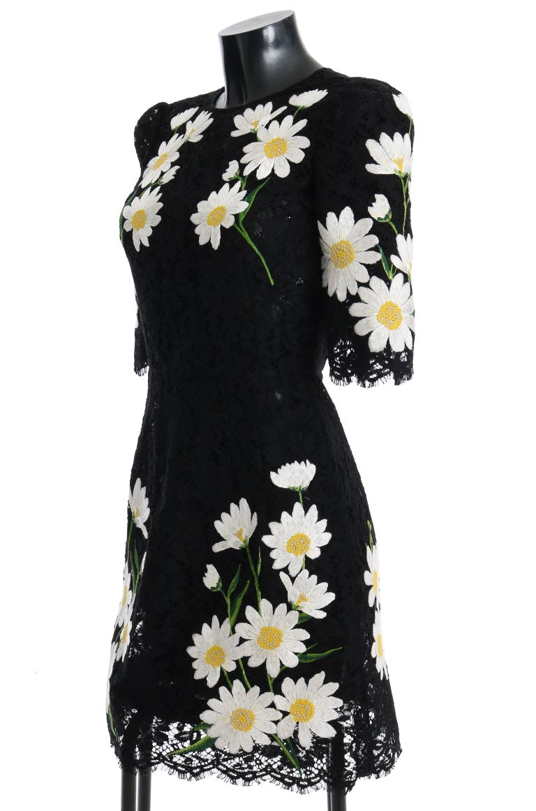 Dolce & Gabbana Black Floral Lace Chamomile Embroidered Dress - The Home of Luxury