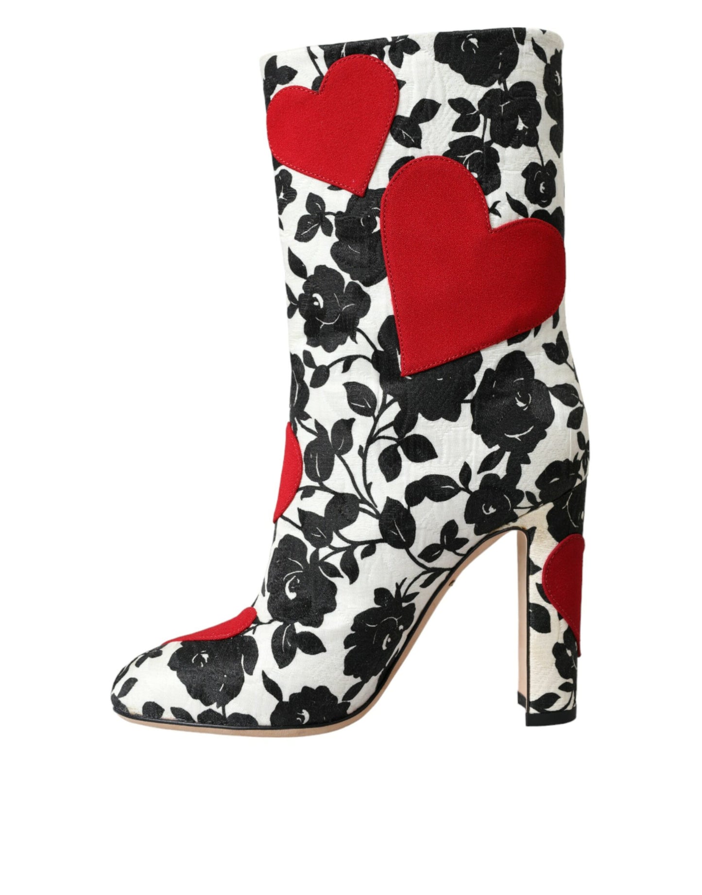 Dolce & Gabbana White Floral Hearts Leather High Boots Shoes