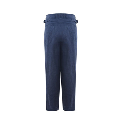 Emporio Armani Elegant Linen Blue Trousers for Men