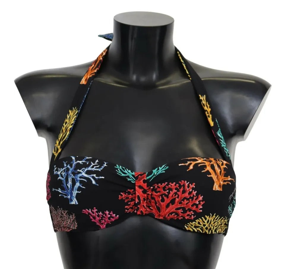 Dolce & Gabbana Black Corals Print Swimsuit Beachwear Bikini Top