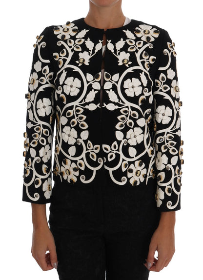 Dolce & Gabbana Floral Embroidered Crystal Wool Coat Jacket - The Home of Luxury