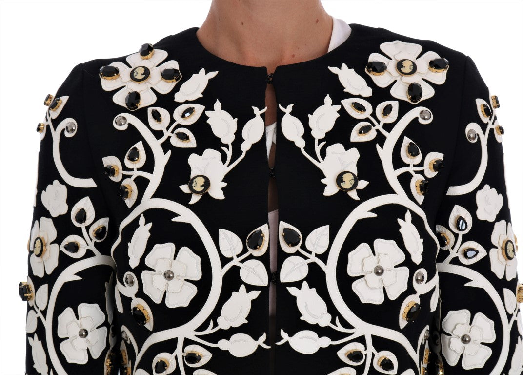 Dolce & Gabbana Floral Embroidered Crystal Wool Coat Jacket - The Home of Luxury