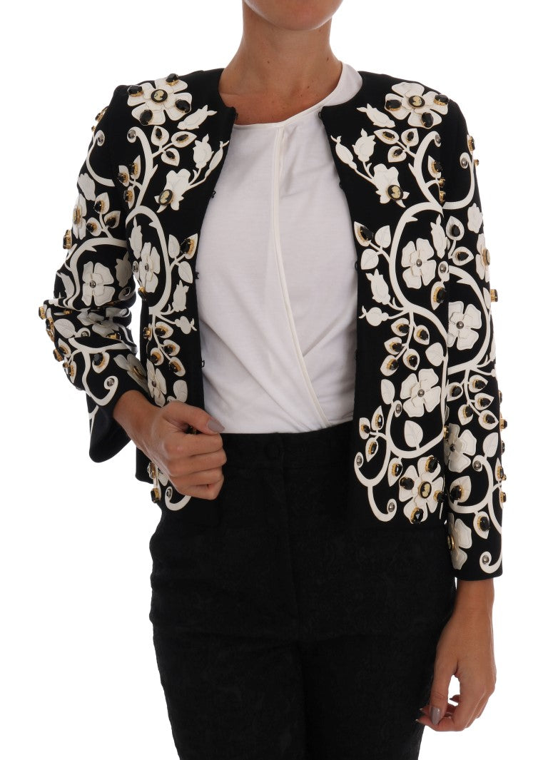 Dolce & Gabbana Floral Embroidered Crystal Wool Coat Jacket - The Home of Luxury