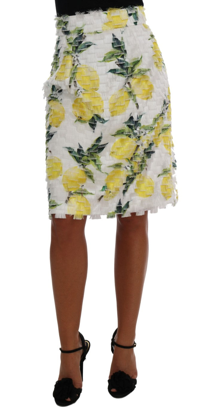 Dolce & Gabbana Lemon Print Fringe Pencil Skirt - The Home of Luxury