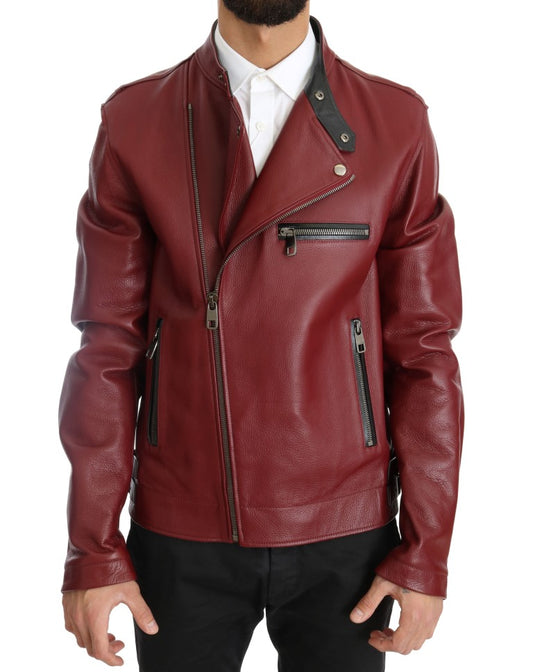 Dolce & Gabbana Radiant Red Leather Biker Motorcycle Jacket - The Home of Luxury