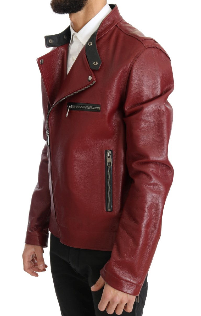 Dolce & Gabbana Radiant Red Leather Biker Motorcycle Jacket - The Home of Luxury