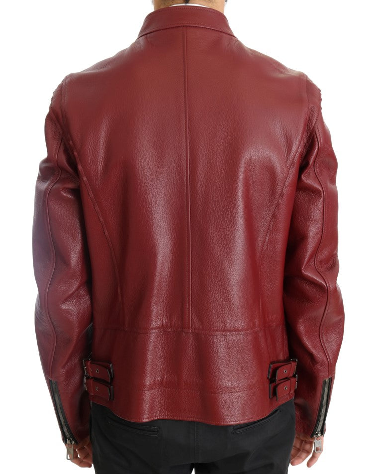 Dolce & Gabbana Radiant Red Leather Biker Motorcycle Jacket - The Home of Luxury