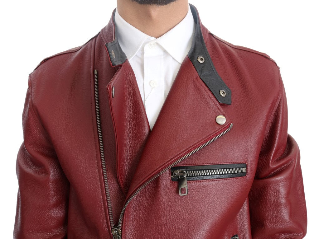 Dolce & Gabbana Radiant Red Leather Biker Motorcycle Jacket - The Home of Luxury