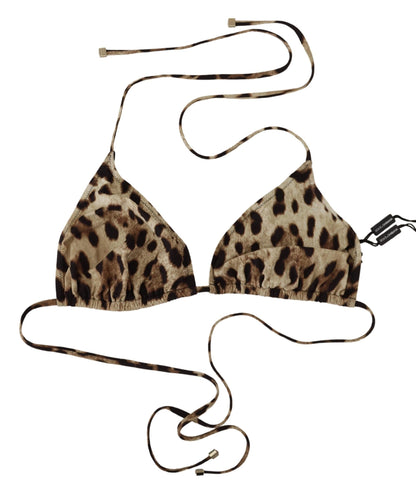 Dolce & Gabbana Brown Leopard Halter Beachwear Swimwear Bikini Top