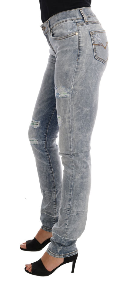 Versace Jeans Chic Light Blue Torn Slim Fit Jeans - The Home of Luxury