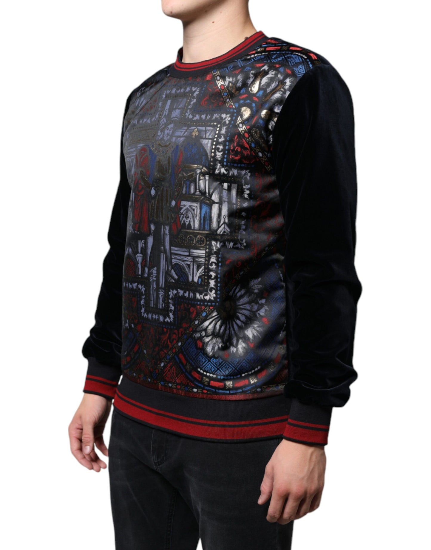 Dolce & Gabbana Multicolor Jacquard Crew Neck Sweatshirt Sweater