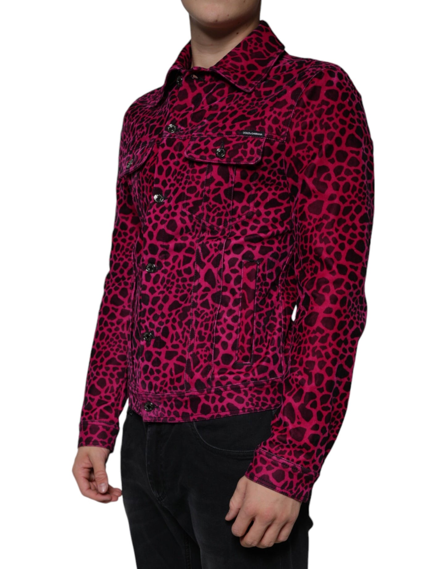 Dolce & Gabbana Fuchsia Leopard Button Down Collared Jacket