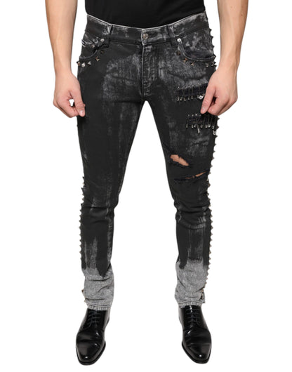 Dolce & Gabbana Black Embellished Cotton Skinny Denim Jeans